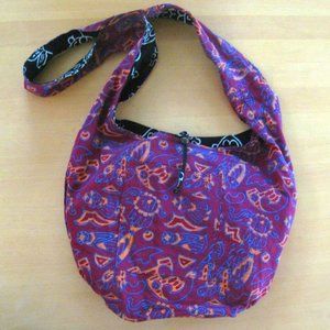 Reversible batik style tote beach bag - black, white, maroon, orange- never used